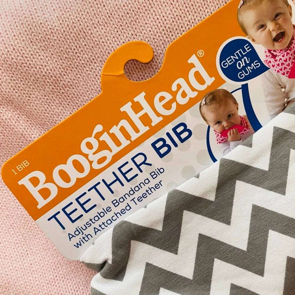 BooginHead Unisex Grey/White Chevron Teether Bib